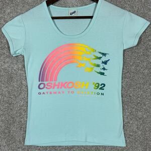 Vintage 90’s Fly In Oshkosh 1992 Rainbow Plane Graphic T-Shirt Women's Medium